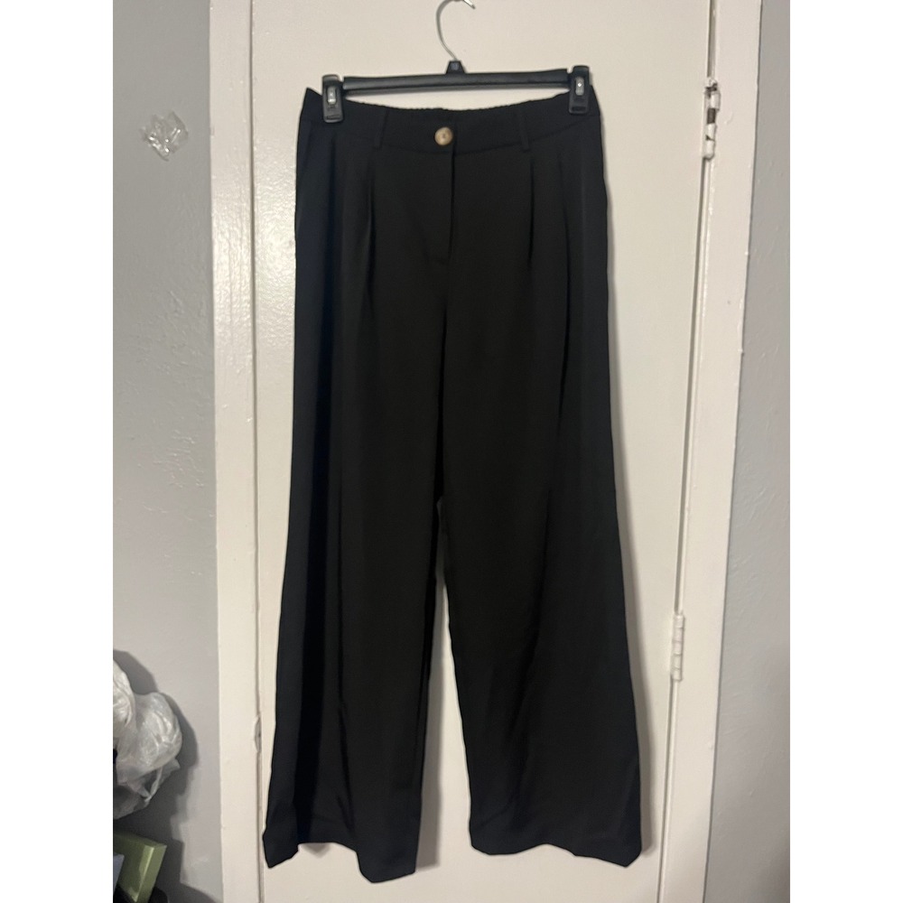 LILLUSORY Black Wide Leg Pleated Trousers High Waist Dress Pants LS2023 Size L